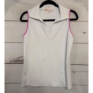 Jude Connally Sleeveless Polo Shirt White Pink Trim Golf Tennis Women's Medium